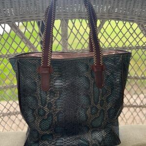 Consuela Teal Snake Print Tote Bag